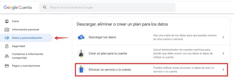 borrar cuenta google