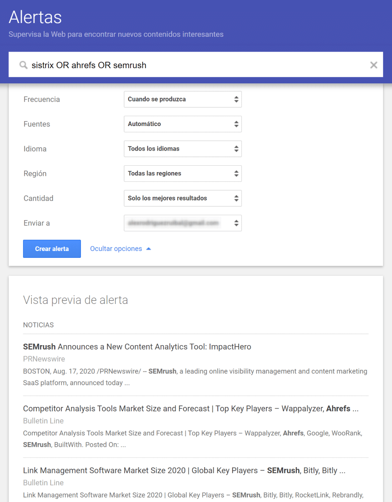como crear alertas en google