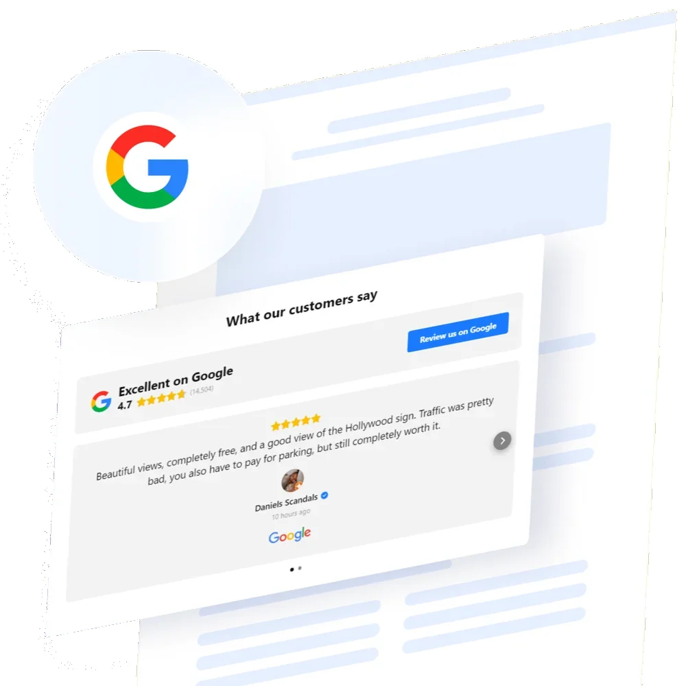 Widget de reseñas de Google con valoración media y opiniones de clientes
