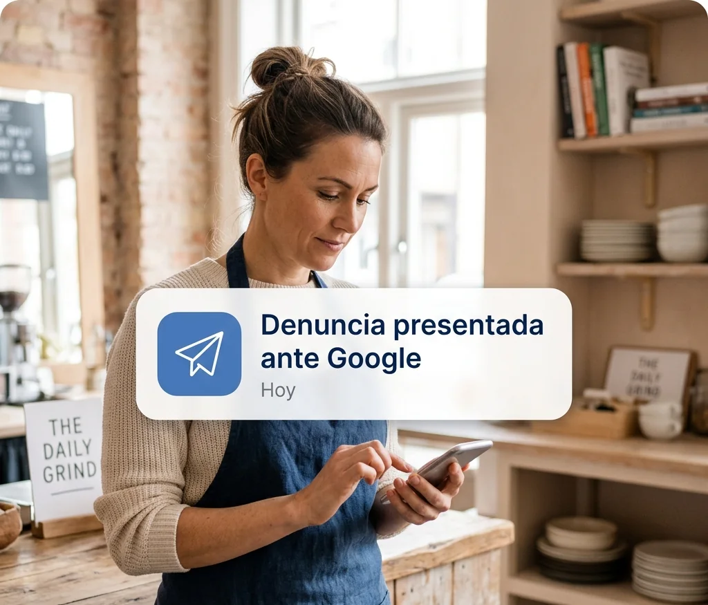 Denuncia de la reseña presentada ante Google el mismo día