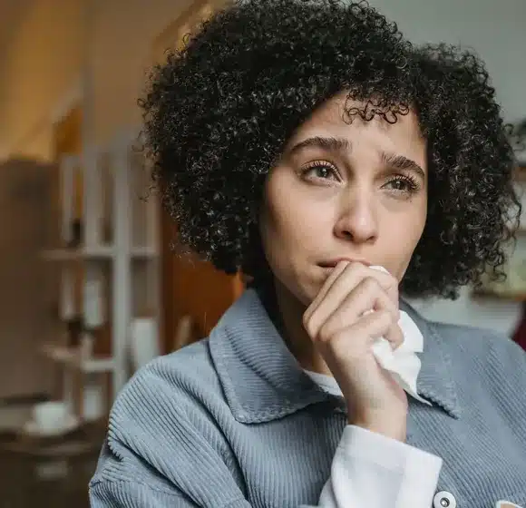 Worried woman about a fake profile that uses her identity